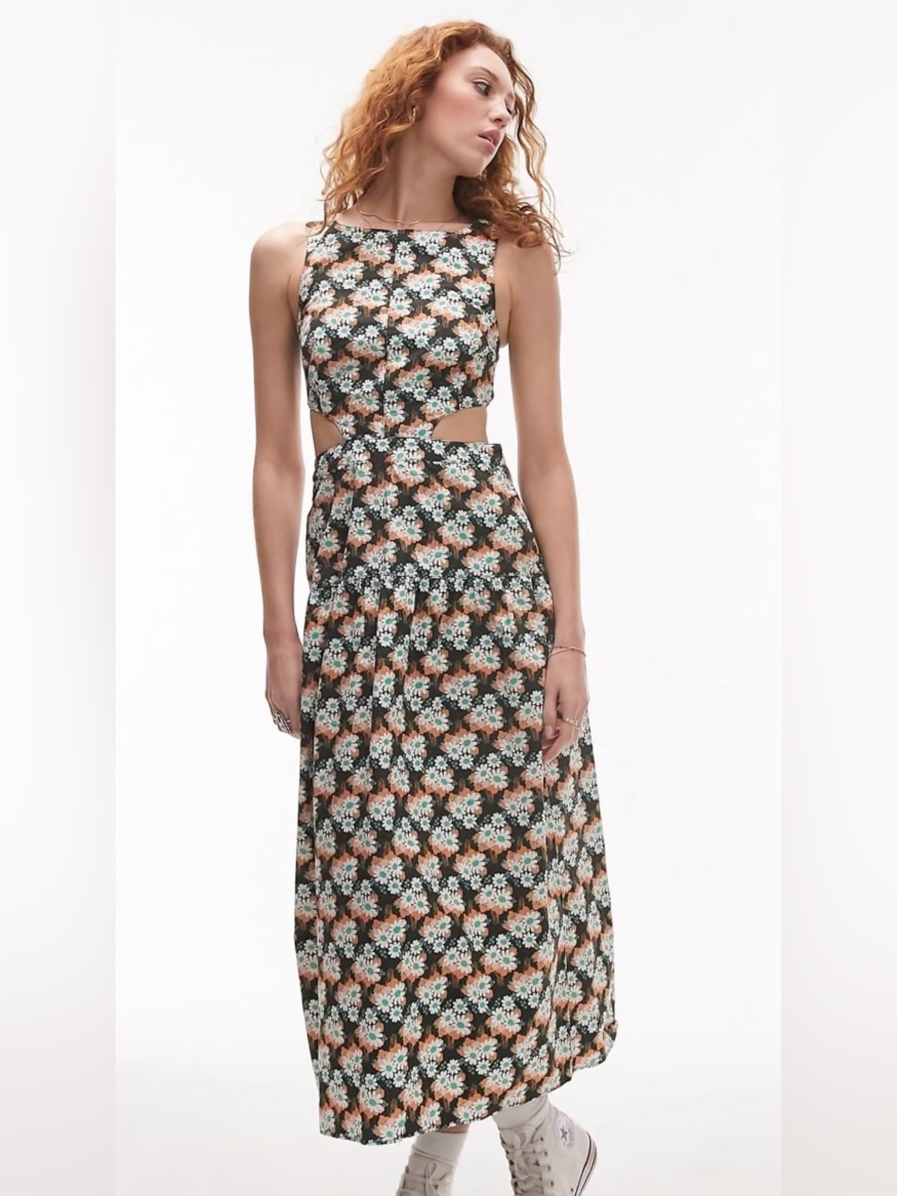 Topshop Floral Maxi Dress in Black, White, Mint & Peach